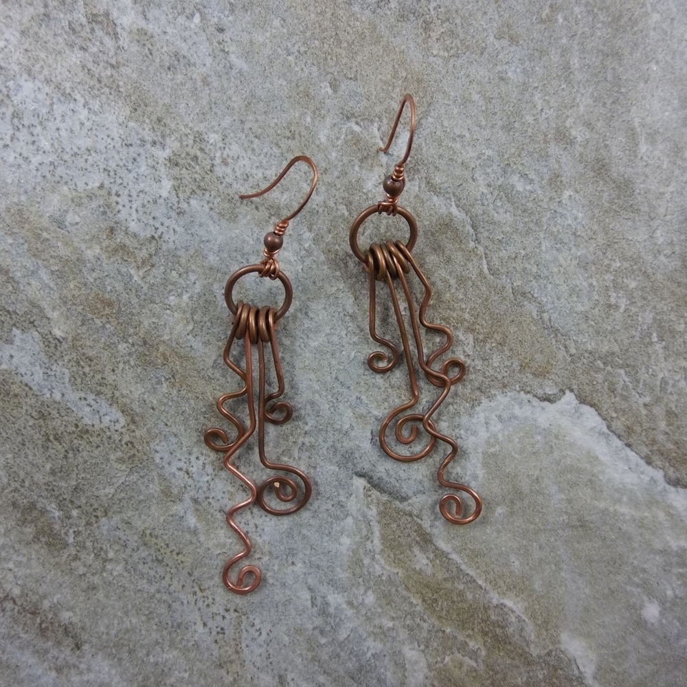 Handcrafted copper wire dangle earrings